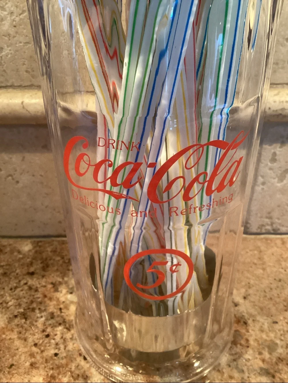 Vintage Coca-Cola 5 cents Glass Straw Dispenser